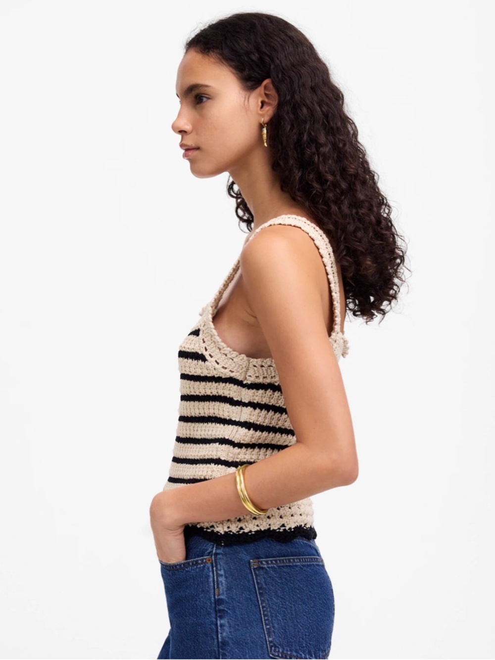 MADEWELL Sweater Tank Size M Crochet-Stitch Cotton Black Tan Cottagecore BOHO 🆕 - Picture 11 of 15